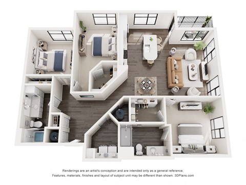 Floor plan for 3 beds, 2 baths, 1512 sqft